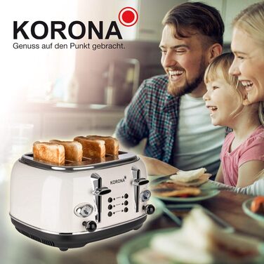 Тостер Korona 21676, 4 тости, кремовий, 1630 Вт: розморожування, підігрів, регулятор ступеня підсмажування, підставка для булочок, лоток для крихт