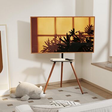 Підлогова підставка для телевізора ECOTINY TV 40-65 дюймів, дерев'яна, регульована по висоті та нахилу, до 35 кг, чорний горіх, з поличкою, VESA 400x400 мм