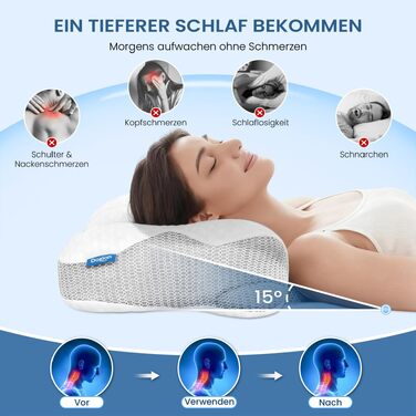 Подушка для шиї з Memory Foam, анатомічна для сну на боку та спині, біла. Ортопедична подушка для підтримки шийного відділу хребта.