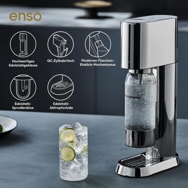 Сифон для газування води SodaStream ENSO, пляшка 1 л, нержавіюча сталь, сріблястий (без циліндра)