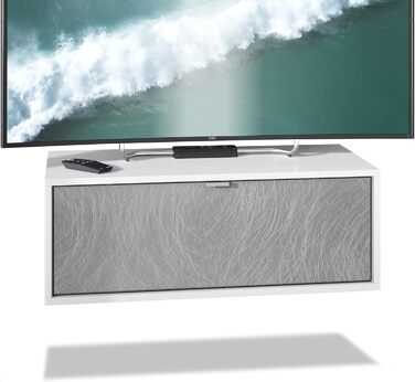 Підвісна ТВ тумба Vladon Lana 80x29x37 см, білий матовий корпус, фасади Scratchy Metal, велика палітра кольорів, вироблено в Німеччині