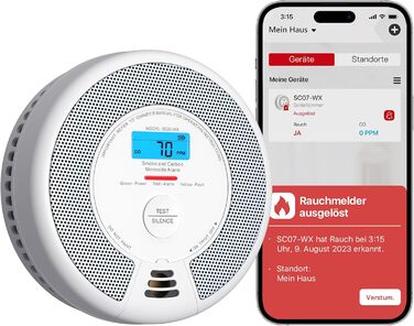 Датчик диму та CO X-Sense SC07-WX з Wi-Fi, з змінною батареєю, сумісний з додатком X-Sense Home Security, 1 шт.