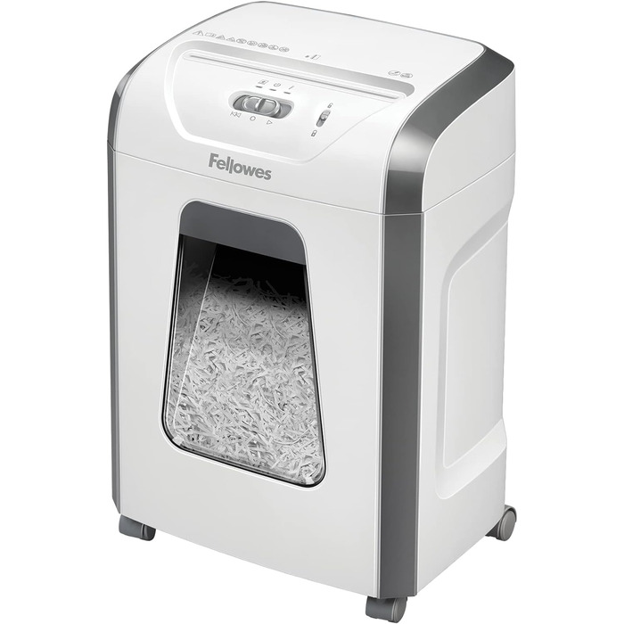 Fellowes знищувач паперу P4, 12 листів, перехресне різання, 19 л кошик, для офісу та дому, FS-12C, знищення кредитних карт, білий