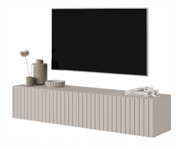 ТВ-тумба Telire 140 см, сіро-бежева, з ламельним фасадом - Selsey Design