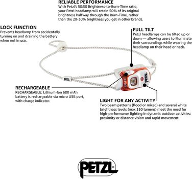Ліхтарик налобний PETZL Bindi, помаранчевий, універсальний розмір