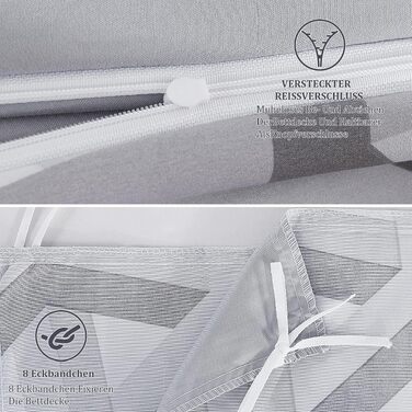 Комплект постільної білизни Viviland з начісною мікрофіброю 155x220 см, м'яка та дихаюча підковдра на блискавці та наволочка 80x80 см, геометричний візерунок