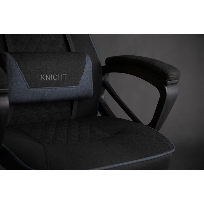 Ігрове крісло SENSE7 Knight, ергономічне, з регульованою поперековою подушкою, гойдалкою, м'якими підлокітниками, тканинне, офісне, до 120 кг, чорний-синій