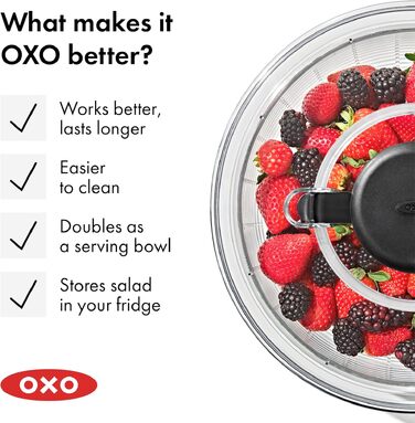 Салатниця з віджимом OXO Good Grips 5.8л прозора - для миття та сушіння салату