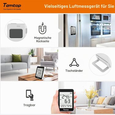 Монітор якості повітря Temtop S1: вимірювач PM2.5, AQI, температури та вологості, для дому та офісу, подовжений термін роботи батареї (60 днів)