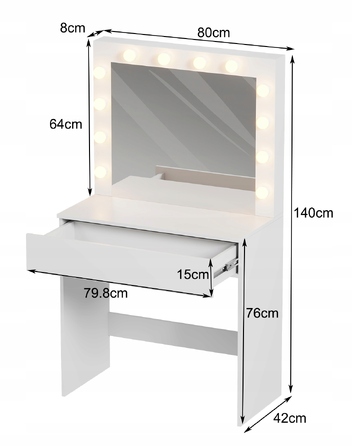 Косметичний столик білий (МДФ) з LED-підсвіткою та шухлядою