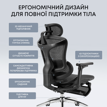 Крісло офісне з підставкою для ніг Sihoo DORO C300L Mesh Black with footrest