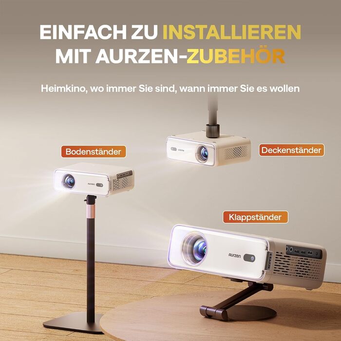 Aurzen Eazze D1 Smart Beamer: 4K проєктор для домашнього кіно з підтримкою 4K, Full HD 1080P, Netflix, Dolby Audio, автофокусом, корекцією трапеції, Wi-Fi, Bluetooth, білий