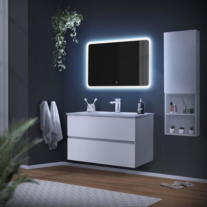 Дзеркало для ванної кімнати ML-Design з LED-підсвічуванням, 90 x 60 см, білий колір, сенсорне керування