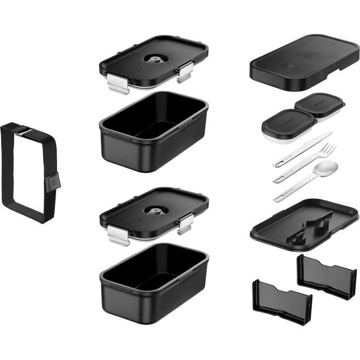 Вакуумний ланчбокс Zwilling Fresh & Save з набором столових приборів із нержавіючої сталі, ударостійкий, чорний
