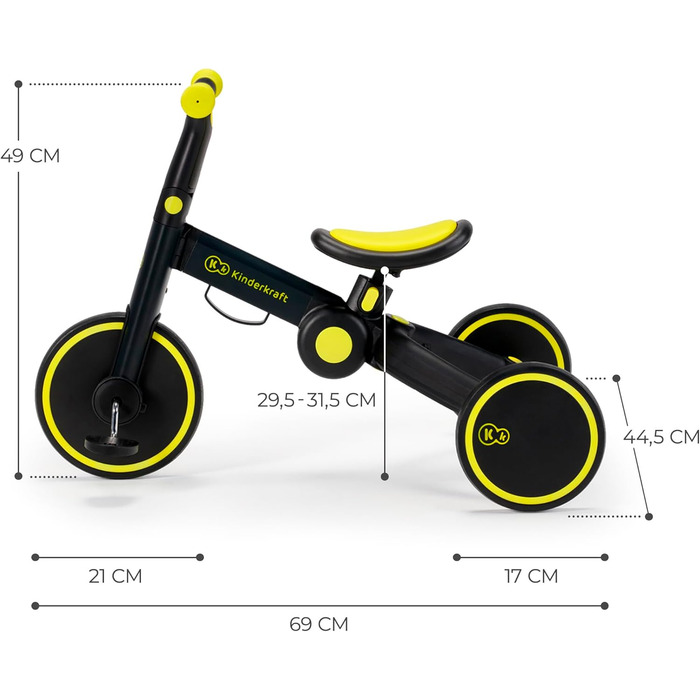 Триколісний велосипед Kinderkraft 4TRIKE 3в1: біговел, самокат, велосипед, чорний (12 міс - 5 років)