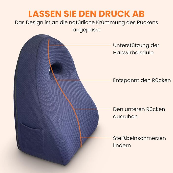 Подушка для спини та попереку з піни Memory Foam для ліжка та дивана – трикутна ортопедична подушка синього кольору