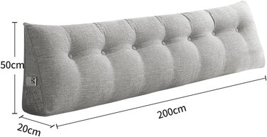 Подушка трикутна для спини OHMG 200x50x20 см світло-сіра з кишенею, для ліжка та дивана, знімний чохол