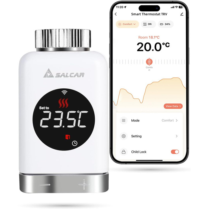 Розумний термостат для радіатора SALCAR TRV801W WiFi LCD, сумісний з Alexa та Google Home, Tuya Smart, без шлюзу