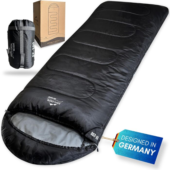 Зимовий спальний мішок-ковдра EXPLORER EF-200 XXL (-18°C / +3°C), 220x80 см, 400GSM для кемпінгу, трекінгу та подорожей, чорний