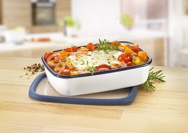 Емальований контейнер HoneyWare Classic Line з кришкою, плоский, 1,6 л, термостійкий до 400°C, підходить для зберігання, приготування страв, для духовки, гриля та всіх типів плит