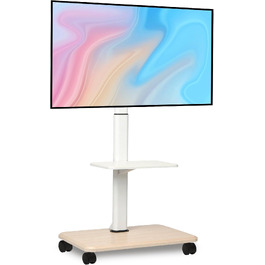 Мобільний ТВ-стіл Hellsehen для LED/LCD/OLED телевізорів 32-70 дюймів (до 45.4 кг), білий, з регулюванням висоти та блокованими колесами