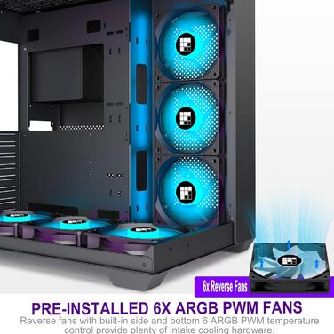 Ігровий корпус FOIFKIN F600 ATX Mid-Tower, 6 ARGB PWM вентиляторів, 270° панорамне скло, USB Type-C, чорний