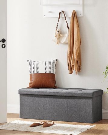 Складаний пуф SONGMICS з місцем для зберігання, 110×38×38 см, темно-сірий, до 300 кг, для вітальні, спальні, передпокою