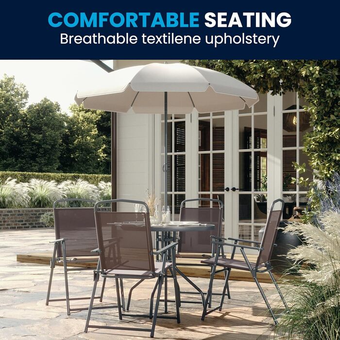 Садовий набір меблів Flash Furniture Nantucket 6 предметів коричневий з столом, парасолькою та 4 складними стільцями сірого кольору
