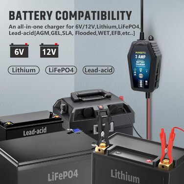 Інтелектуальне зарядне пристрій для акумулятора Haishito 12V/24V з LCD-дисплеєм та температурною компенсацією