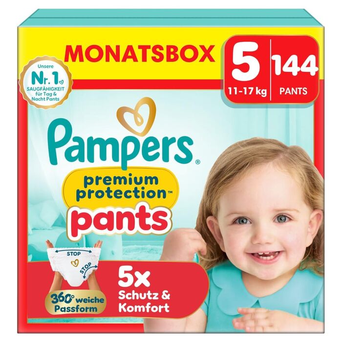Підгузки-трусики Pampers Premium Protection Pants, розмір 5 Junior (11-17 кг), велика упаковка на місяць, 144 шт.