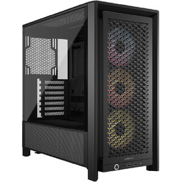 Корпус для ПК CORSAIR 4000D RS ARGB Mid-Tower ATX, високий повітряний потік, 3 встановлені ARGB вентилятори, сумісність з ASUS BTF, MSI Project Zero, Gigabyte Project Stealth, чорний