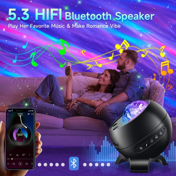 Проектор зоряного неба COOLNIGHT: нічник-проектор галактики та північного сяйва (Аврора) з 180 режимами світла, білим шумом та Bluetooth, чорний