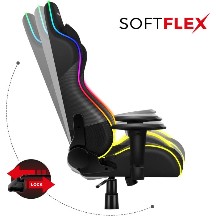 Ігрове крісло Huzaro Force 6.2 Black RGB з LED підсвіткою, еко-шкіра, тканина, карбон, до 130 кг, регульована висота, підголівник, поперекова підтримка, ергономічне, чорне