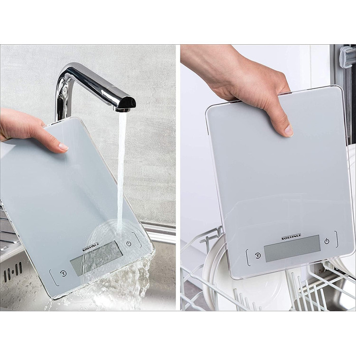 Кухонні ваги електронні Soehnle Page Aqua Proof 10 кг, водонепроникні, з сенсорним керуванням, для зважування продуктів, з батарейками, низький профіль