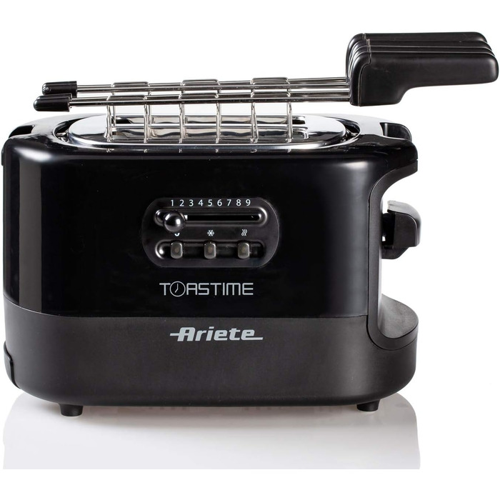 Тостер Ariete 159 Toastime для 2 тостів з щипцями, функціями розморожування та підігріву, 700 Вт, нержавіюча сталь, чорний