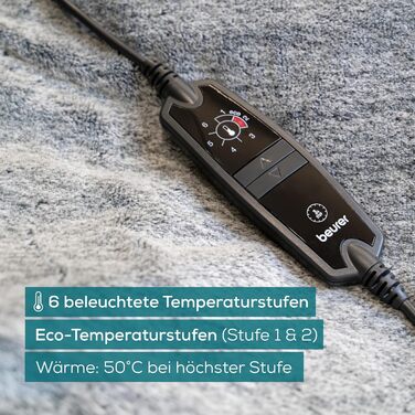 Електрична грілка-ковдра Beurer HD 75 Nordic Grey Green Planet, з переробленого матеріалу, 6 температурних режимів, м'яка, автоматичне вимкнення, 180x130 см