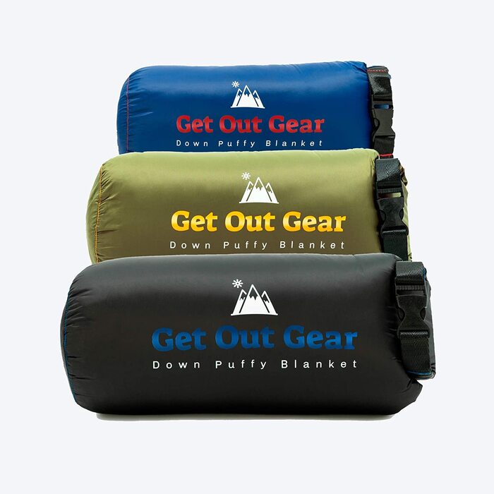 Кемпінгова пухова ковдра Get Out Gear, легка, тепла, водостійка, 650 Fill Power, для подорожей, рюкзака, пляжу, гамака, синя/червона