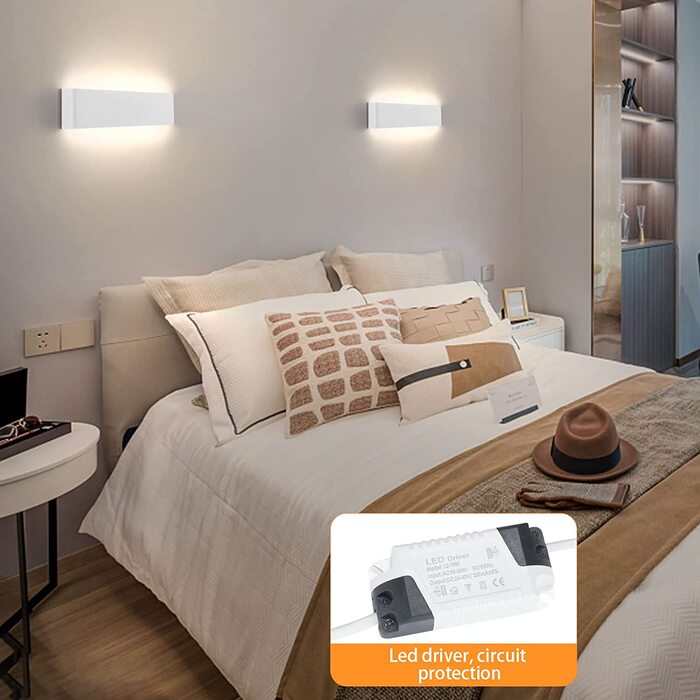 Світильник настінний LED Lightess 16W для сходів, білий, IP44, алюміній, холодне світло, сучасний дизайн для вітальні, спальні, коридору