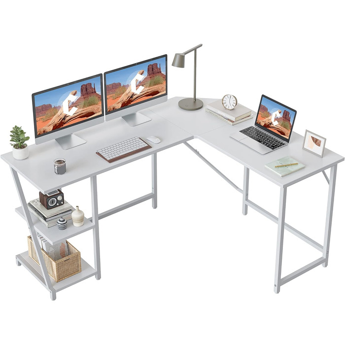 Ігровий стіл CubiCubi L-подібний 150x120 см, комп'ютерний стіл з полицею для монітора і бічною кишенею, карбон, чорний