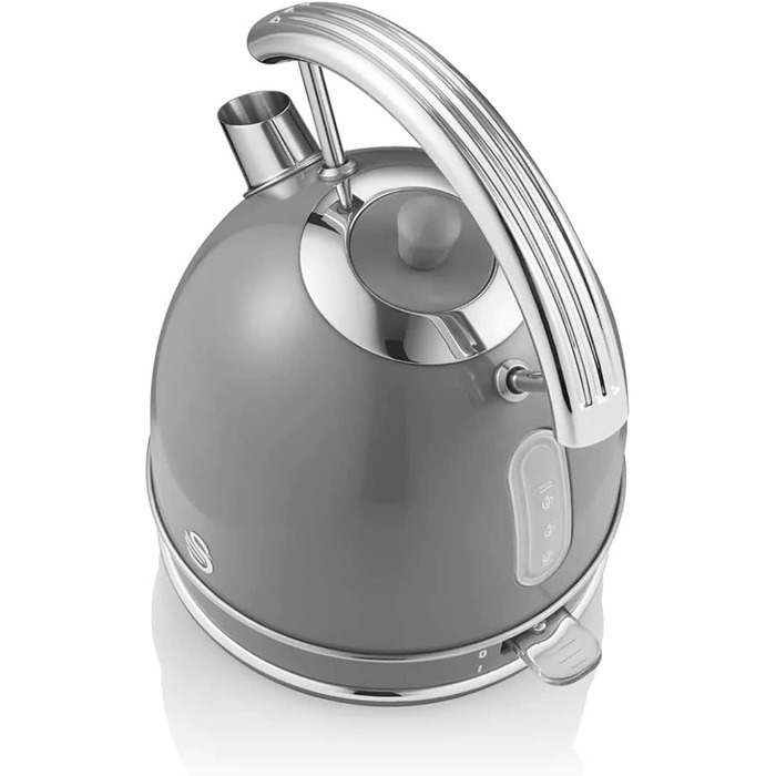 Електрочайник Swan Retro 1,8 л, 3000 Вт, вінтажний дизайн, Strix, бездротовий, BPA-free нержавійка, сірий