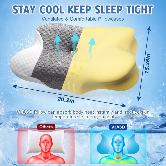 Ортопедична подушка для шиї з піною Memory Foam - ергономічна подушка для сну, що знімає біль у шиї, регульована подушка для тих, хто спить на боці з дихаючим чохлом для комфортного сну (Сірий Білий, 40 x 60 см)