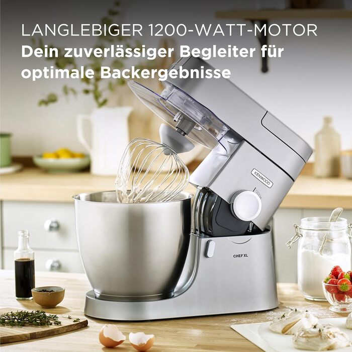 Кухонний комбайн Kenwood Chef XL KVL4100S з великою чашею 6.7 л з нержавіючої сталі, 1200 Вт, набір для випічки, срібний