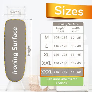 Чохол для прасувальної дошки Super Soft, 5-шаровий, терморефлекторний, XXXL 150x50 см, бавовна ÖKOTEX, переможець тесту, Німеччина, EasyFit+стяжки, синьо-сірий