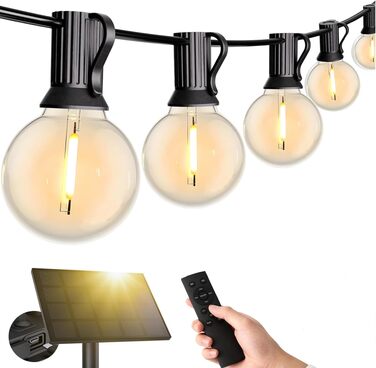 Гірлянда вулична LED 45м, 150 ламп G40, тепла біла, IP44, для саду, тераси, весілля, 24V (Солярна - 15м)