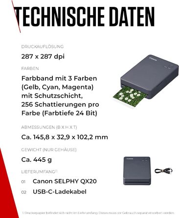Canon Selphy QX20 – Портативний принтер для фото з Wi-Fi, термосублімаційний друк, USB-C зарядка, білий (без чорнил/паперу)