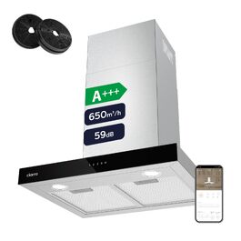 Витяжка кухонна CIARRA CBCS6102 A+++ 60 см, нержавіюча сталь, 650 м³/год, з вугільним фільтром CBCF003, сенсорне керування, режим рециркуляції та відведення