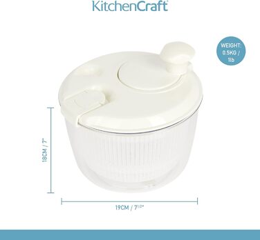 Міні-салатниця-центрифуга KitchenCraft, універсальна, 19 см – для миття та сушіння салату, овочів, компактна, пластикова