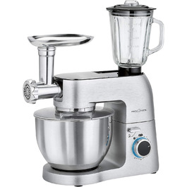 Планетарний міксер ProfiCook PC-KM 1189 3в1, м’ясорубка, міксер, алюмінієвий корпус, 1500 Вт, 8 швидкостей, 6,7 л, сріблястий