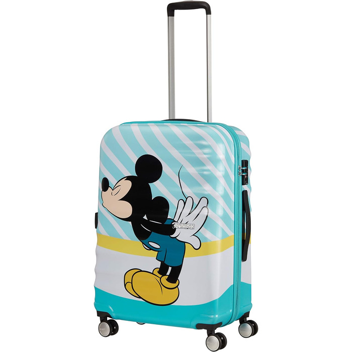 Валіза American Tourister Wavebreaker Disney Mickey Blue Kiss, 67 см, 64 л, багатобарвна, на колесах-спінерах