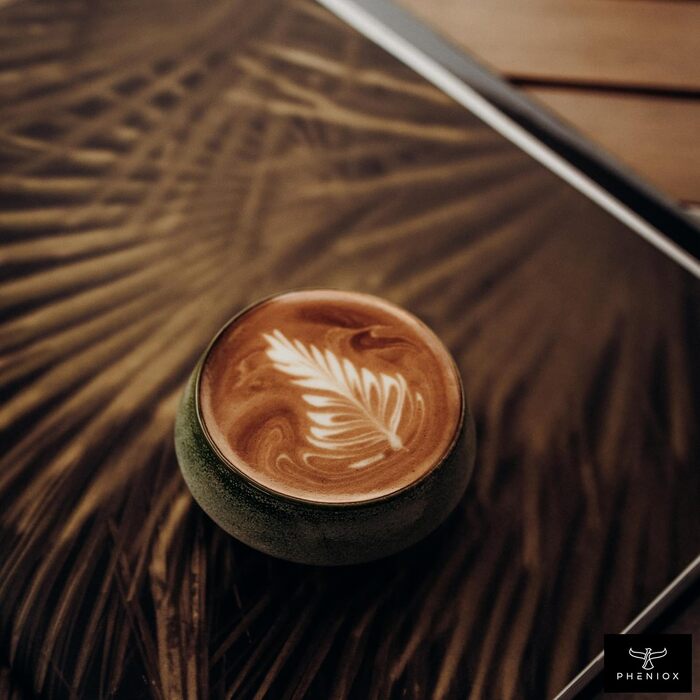 Набір керамічних чашок для капучино та лате Pheniox Barista, 2 шт по 180 мл, порцеляна для Latte Art, без ручок, стійкі до миття в посудомийній машині (Зелений)